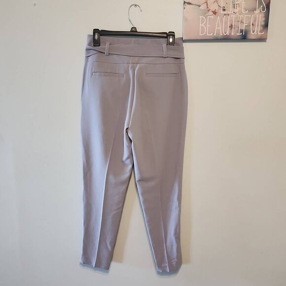 BAR III Textured Crepe Paper Bag Straight Leg Ankle Pants Women's 6 Moonstone - Picture 3 of 4